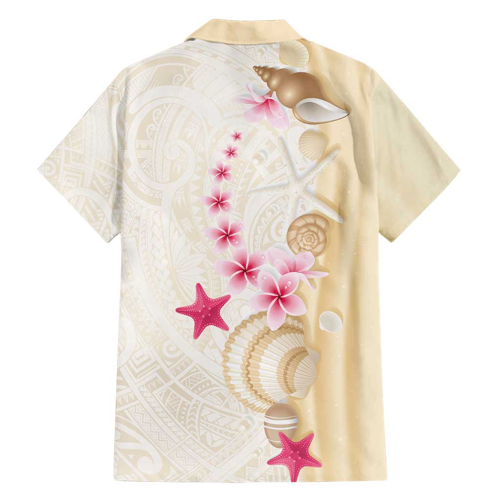 Beige Frangipani Sea Shell Family Matching Summer Maxi Dress and Hawaiian Shirt Starfish Polynesian Pattern - Polynesian Pride