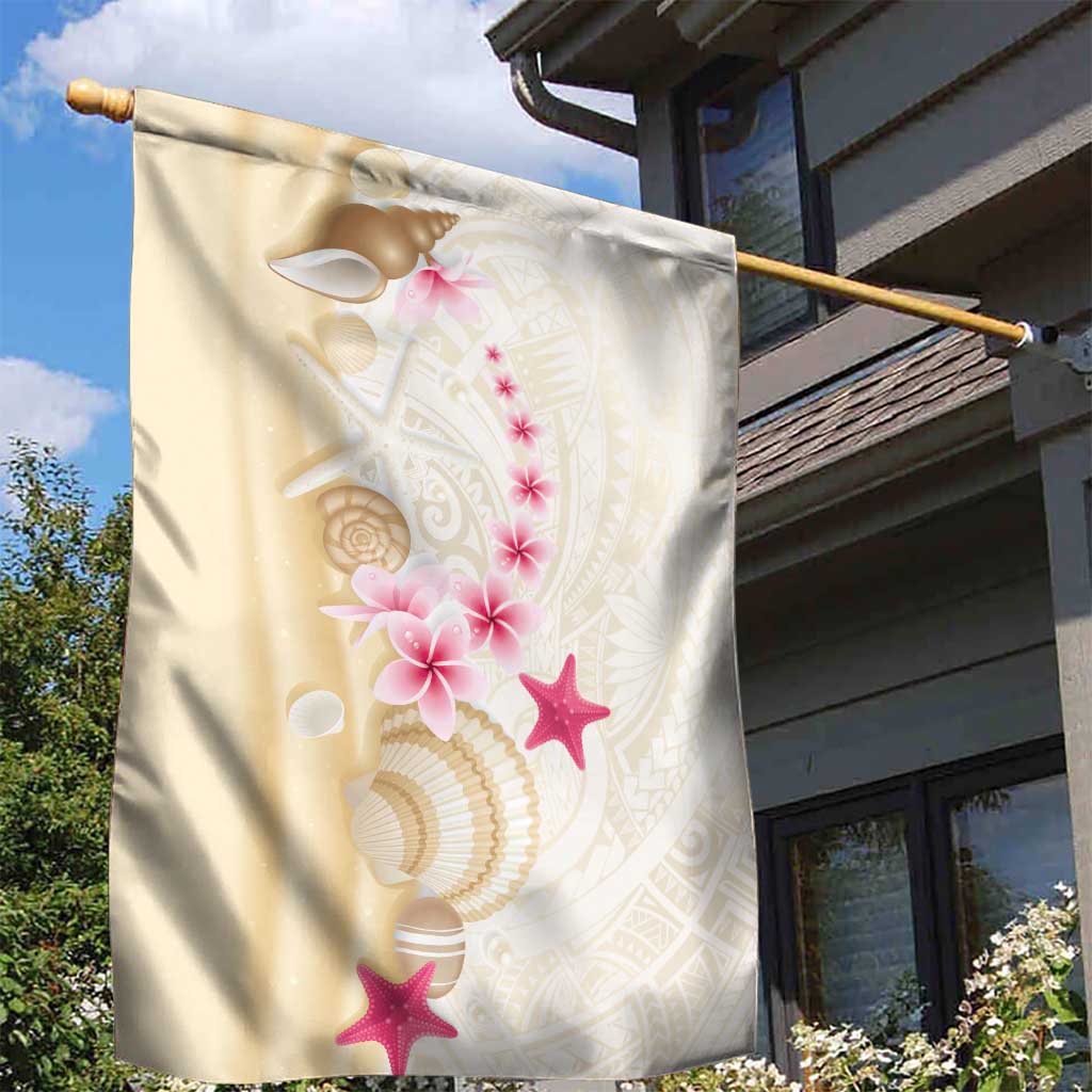 Beige Frangipani Sea Shell Garden Flag Starfish Polynesian Pattern - Polynesian Pride