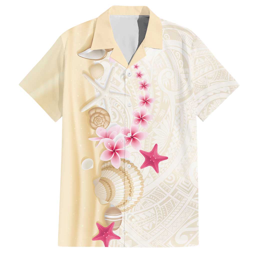 Beige Frangipani Sea Shell Hawaiian Shirt Starfish Polynesian Pattern - Polynesian Pride