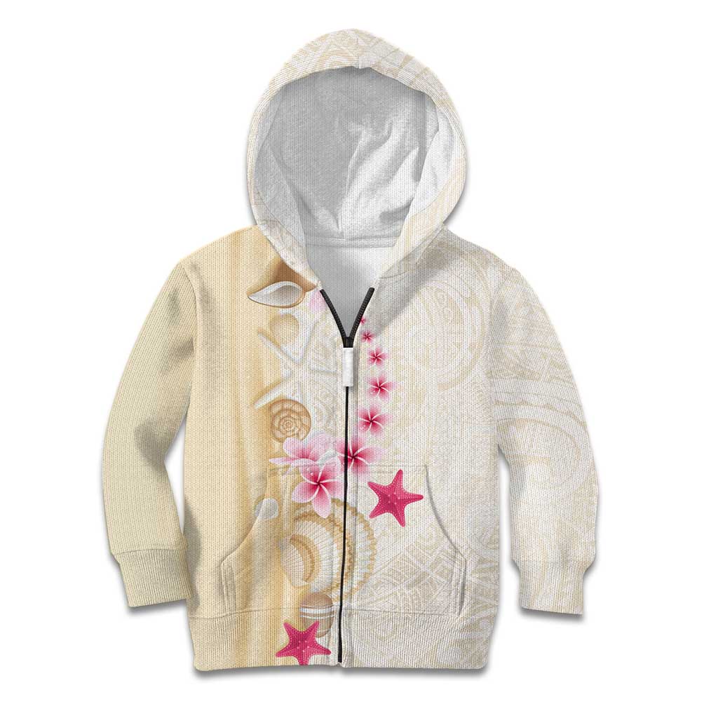 Beige Frangipani Sea Shell Kid Hoodie Starfish Polynesian Pattern - Polynesian Pride
