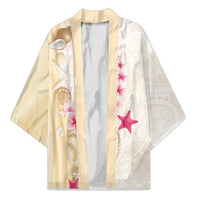 Beige Frangipani Sea Shell Kimono Starfish Polynesian Pattern - Polynesian Pride