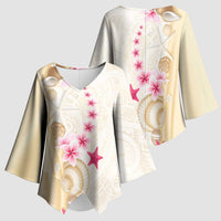 Beige Frangipani Sea Shell Kimono Sleeve Blouse Starfish Polynesian Pattern - Polynesian Pride