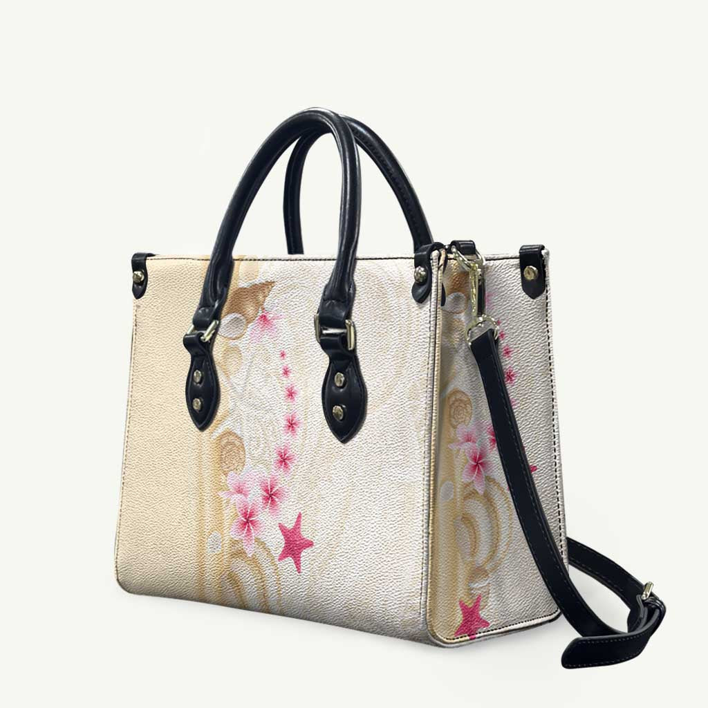 Beige Frangipani Sea Shell Leather Bag Starfish Polynesian Pattern - Polynesian Pride