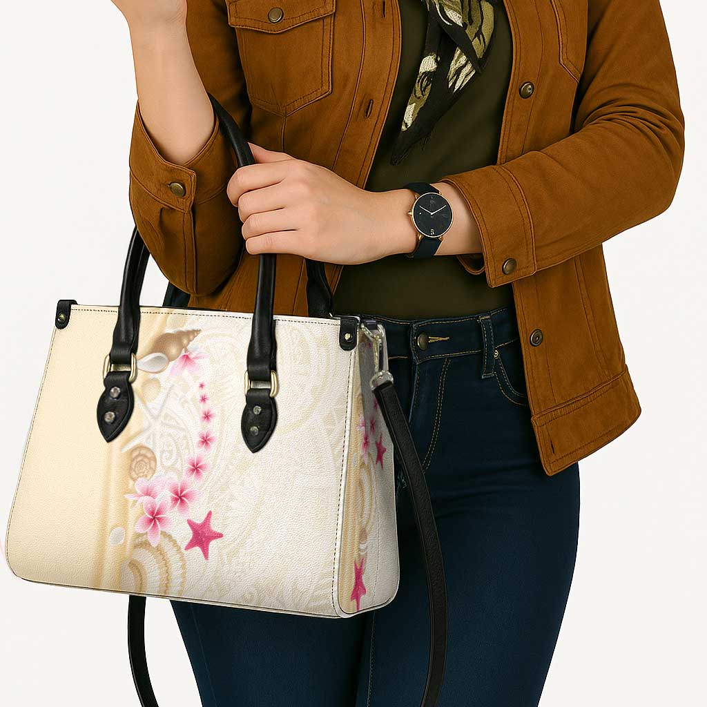 Beige Frangipani Sea Shell Leather Bag Starfish Polynesian Pattern - Polynesian Pride