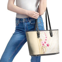 Beige Frangipani Sea Shell Leather Tote Bag Starfish Polynesian Pattern - Polynesian Pride