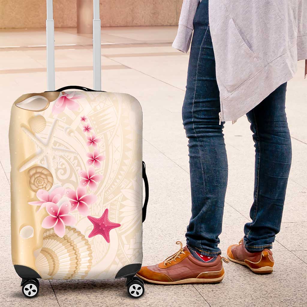 Beige Frangipani Sea Shell Luggage Cover Starfish Polynesian Pattern - Polynesian Pride