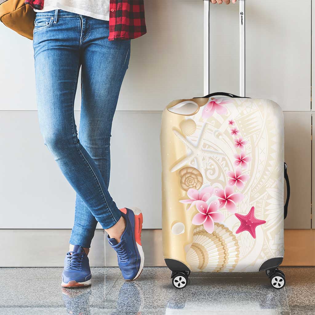 Beige Frangipani Sea Shell Luggage Cover Starfish Polynesian Pattern - Polynesian Pride