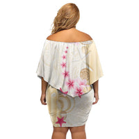 Beige Frangipani Sea Shell Off Shoulder Short Dress Starfish Polynesian Pattern - Polynesian Pride