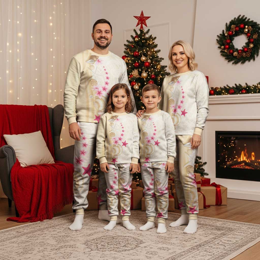 Beige Frangipani Sea Shell Christmas Pajama Set Starfish Polynesian Pattern - Polynesian Pride