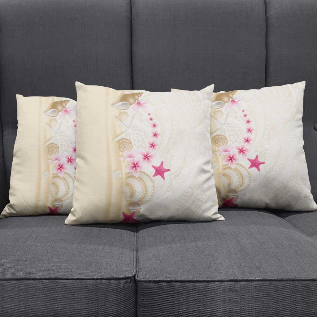 Beige Frangipani Sea Shell Pillow Cover Starfish Polynesian Pattern - Polynesian Pride