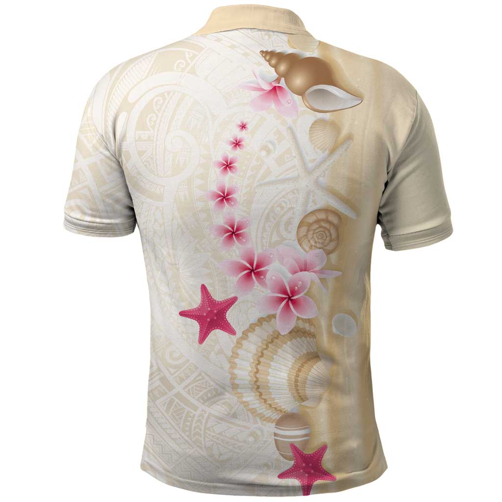 Beige Frangipani Sea Shell Polo Shirt Starfish Polynesian Pattern - Polynesian Pride