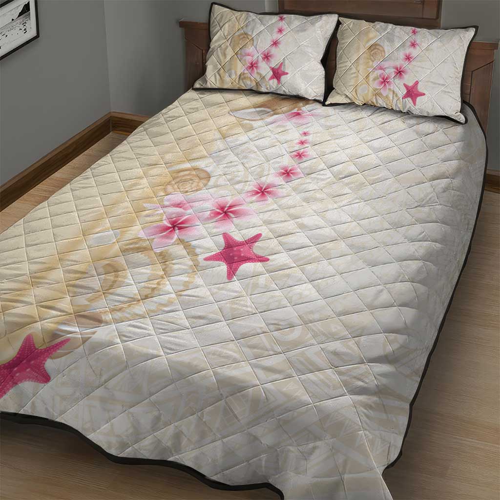 Beige Frangipani Sea Shell Quilt Bed Set Starfish Polynesian Pattern - Polynesian Pride