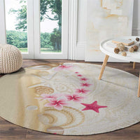 Beige Frangipani Sea Shell Round Carpet Starfish Polynesian Pattern - Polynesian Pride