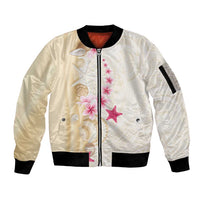 Beige Frangipani Sea Shell Sleeve Zip Bomber Jacket Starfish Polynesian Pattern - Polynesian Pride