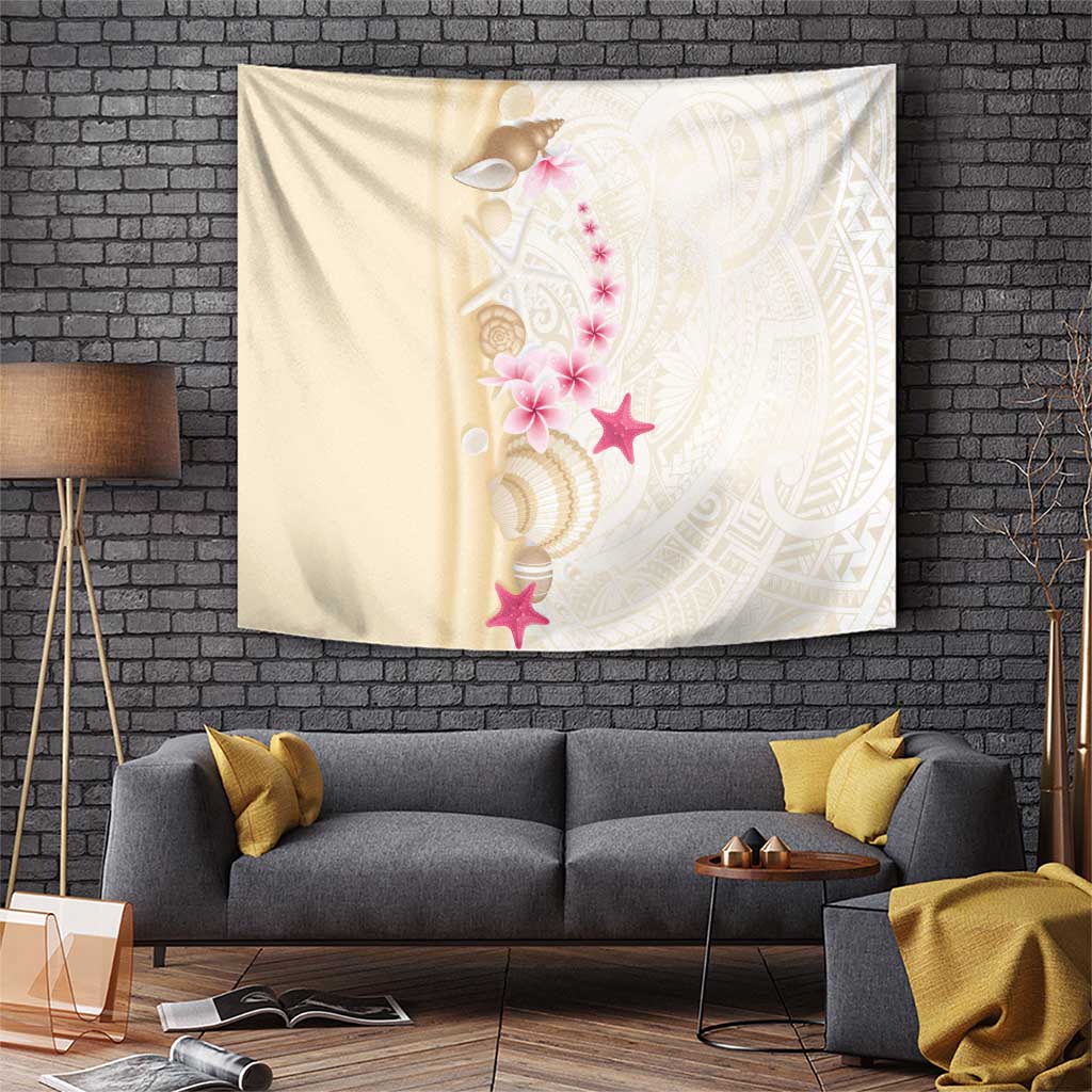 Beige Frangipani Sea Shell Tapestry Starfish Polynesian Pattern - Polynesian Pride