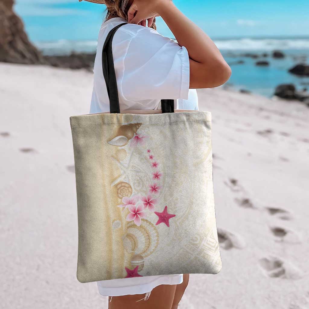Beige Frangipani Sea Shell Tote Bag Starfish Polynesian Pattern - Polynesian Pride
