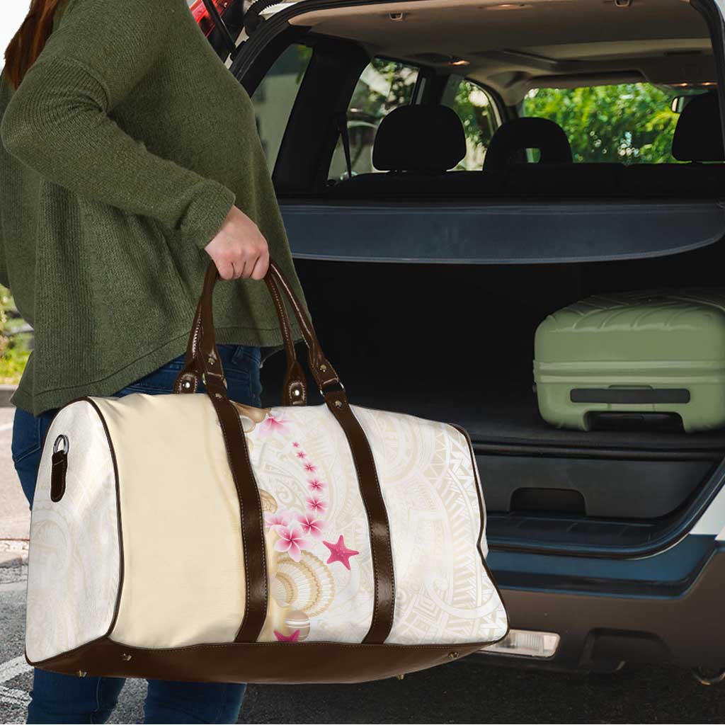 Beige Frangipani Sea Shell Travel Bag Starfish Polynesian Pattern - Polynesian Pride