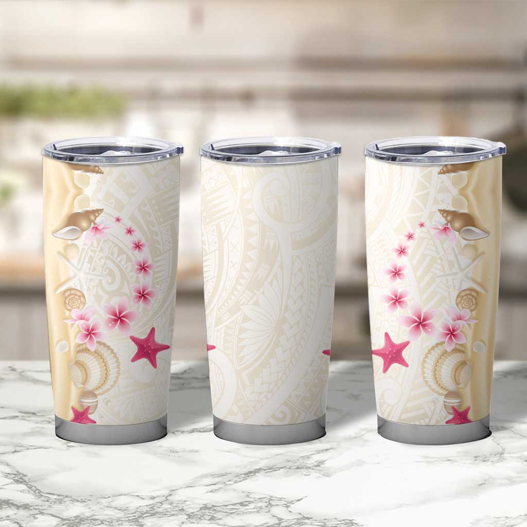 Beige Frangipani Sea Shell Tumbler Cup Starfish Polynesian Pattern - Polynesian Pride