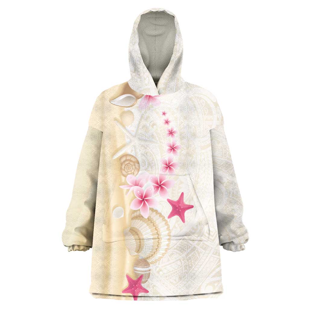 Beige Frangipani Sea Shell Wearable Blanket Hoodie Starfish Polynesian Pattern - Polynesian Pride