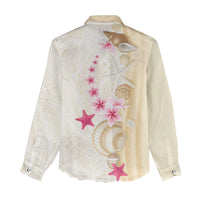 Beige Frangipani Sea Shell Women Casual Shirt Starfish Polynesian Pattern - Polynesian Pride