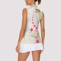 Beige Frangipani Sea Shell Women Sleeveless Polo Shirt Starfish Polynesian Pattern - Polynesian Pride