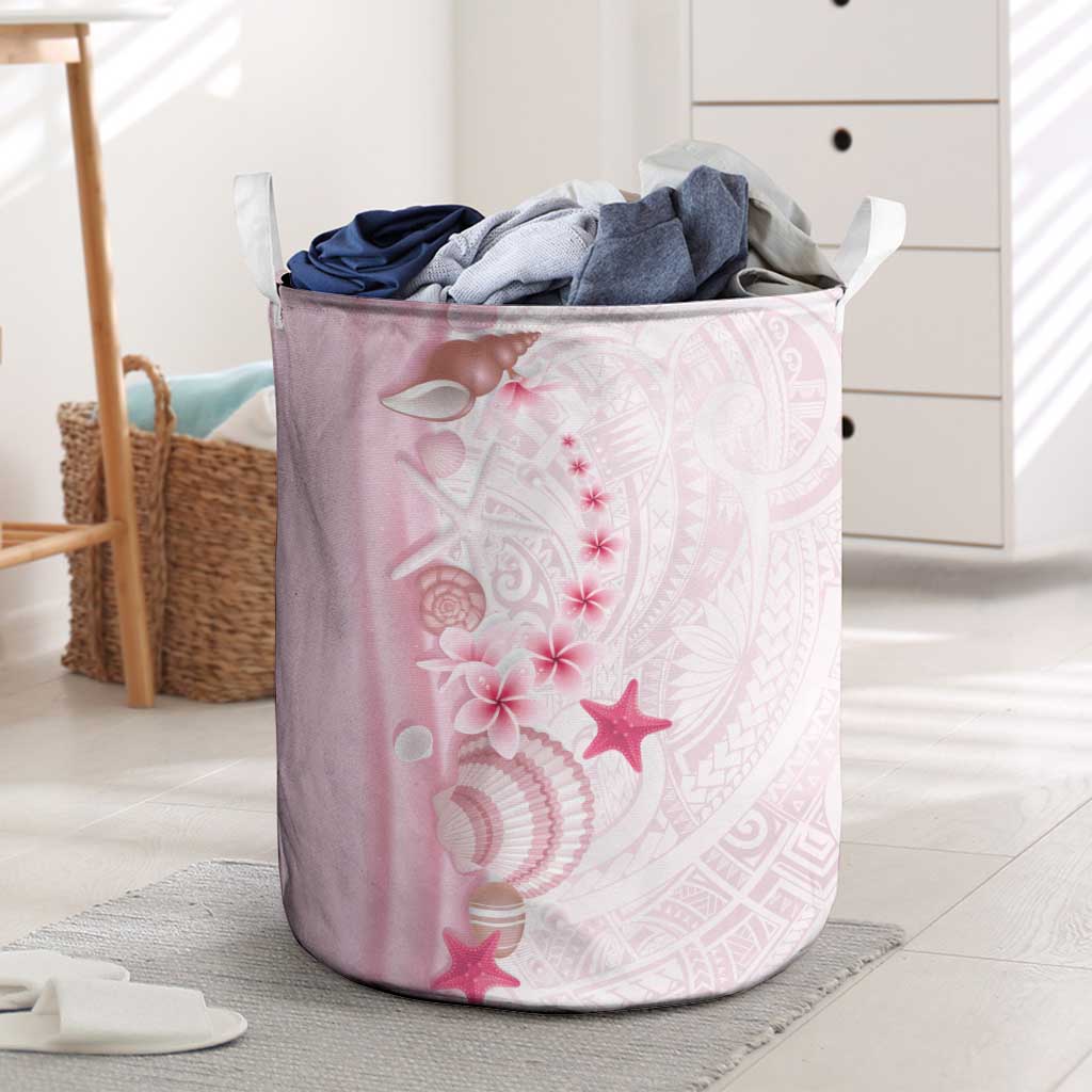 Pink Plumeria Sea Shell Laundry Basket Starfish Polynesian Pattern - Polynesian Pride
