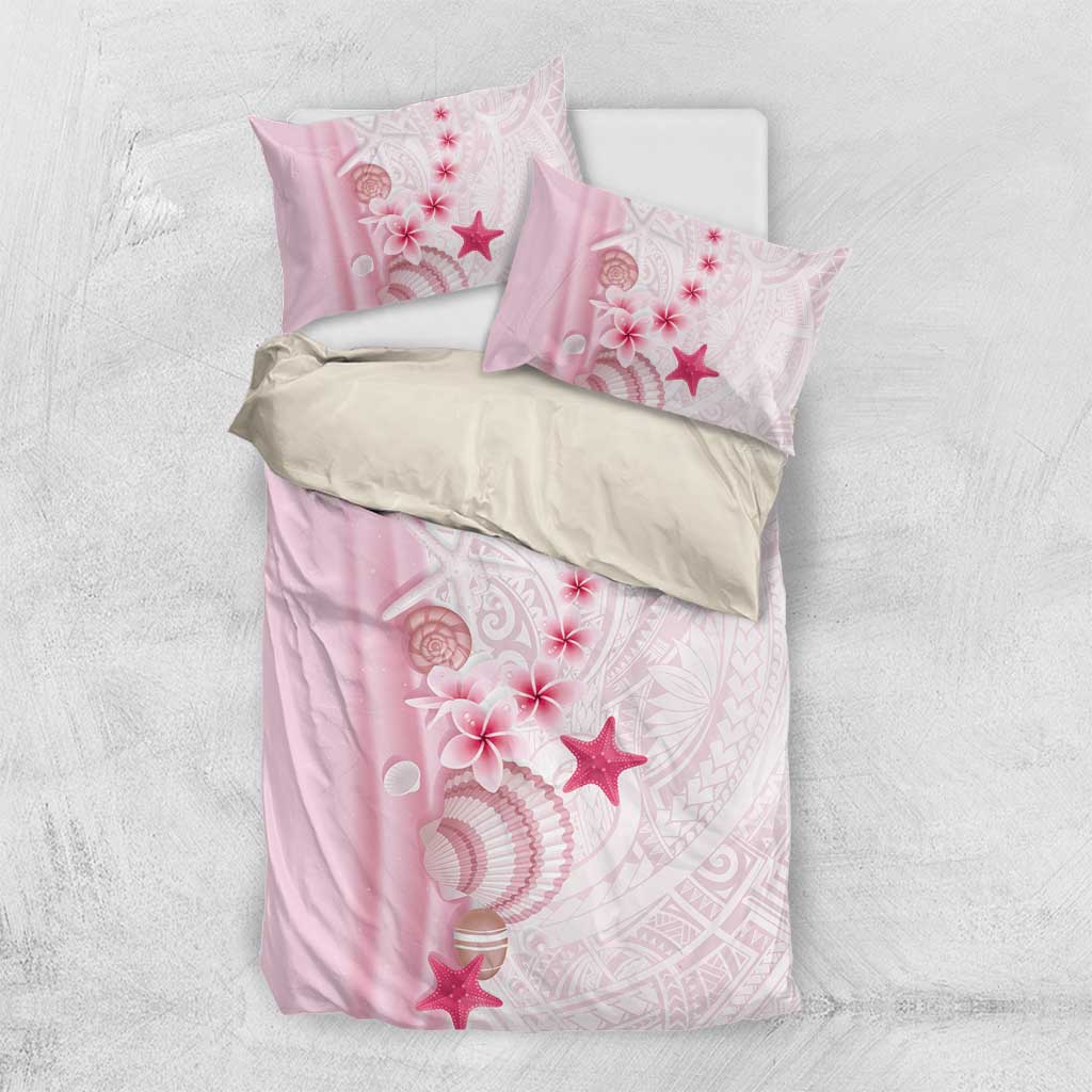 Pink Plumeria Sea Shell Bedding Set Starfish Polynesian Pattern - Polynesian Pride