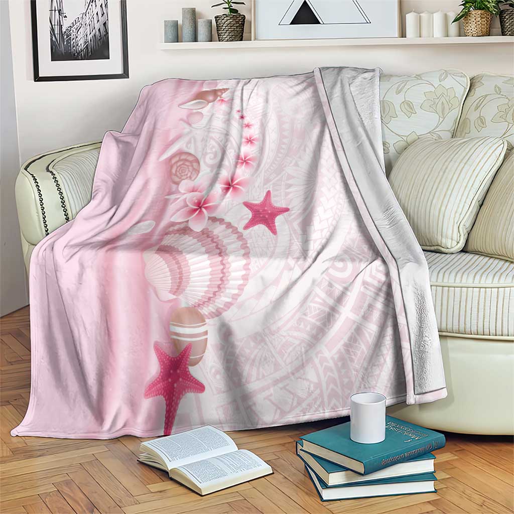 Pink Plumeria Sea Shell Blanket Starfish Polynesian Pattern - Polynesian Pride