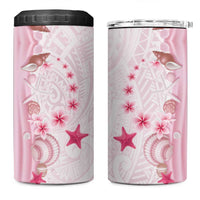 Pink Plumeria Sea Shell 4 in 1 Can Cooler Tumbler Starfish Polynesian Pattern - Polynesian Pride