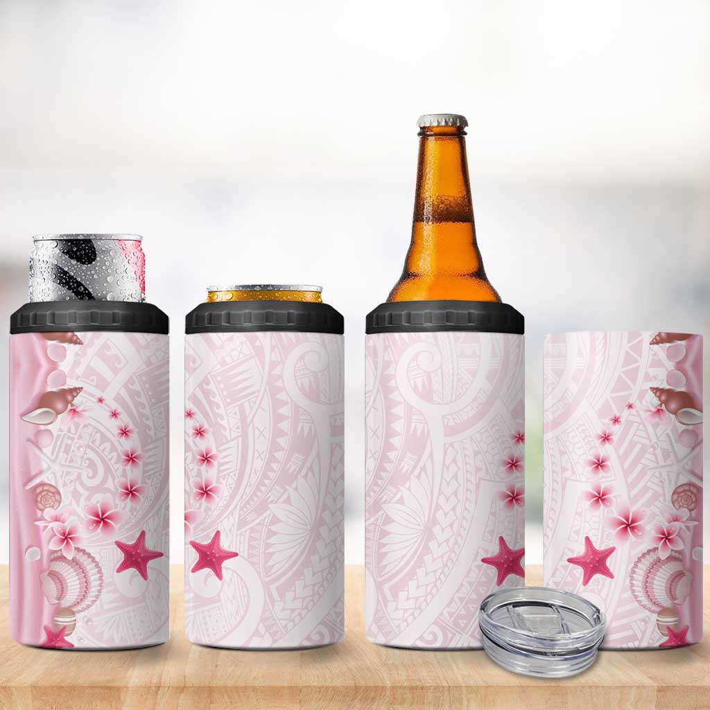 Pink Plumeria Sea Shell 4 in 1 Can Cooler Tumbler Starfish Polynesian Pattern - Polynesian Pride