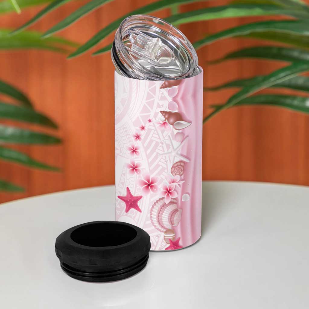 Pink Plumeria Sea Shell 4 in 1 Can Cooler Tumbler Starfish Polynesian Pattern - Polynesian Pride