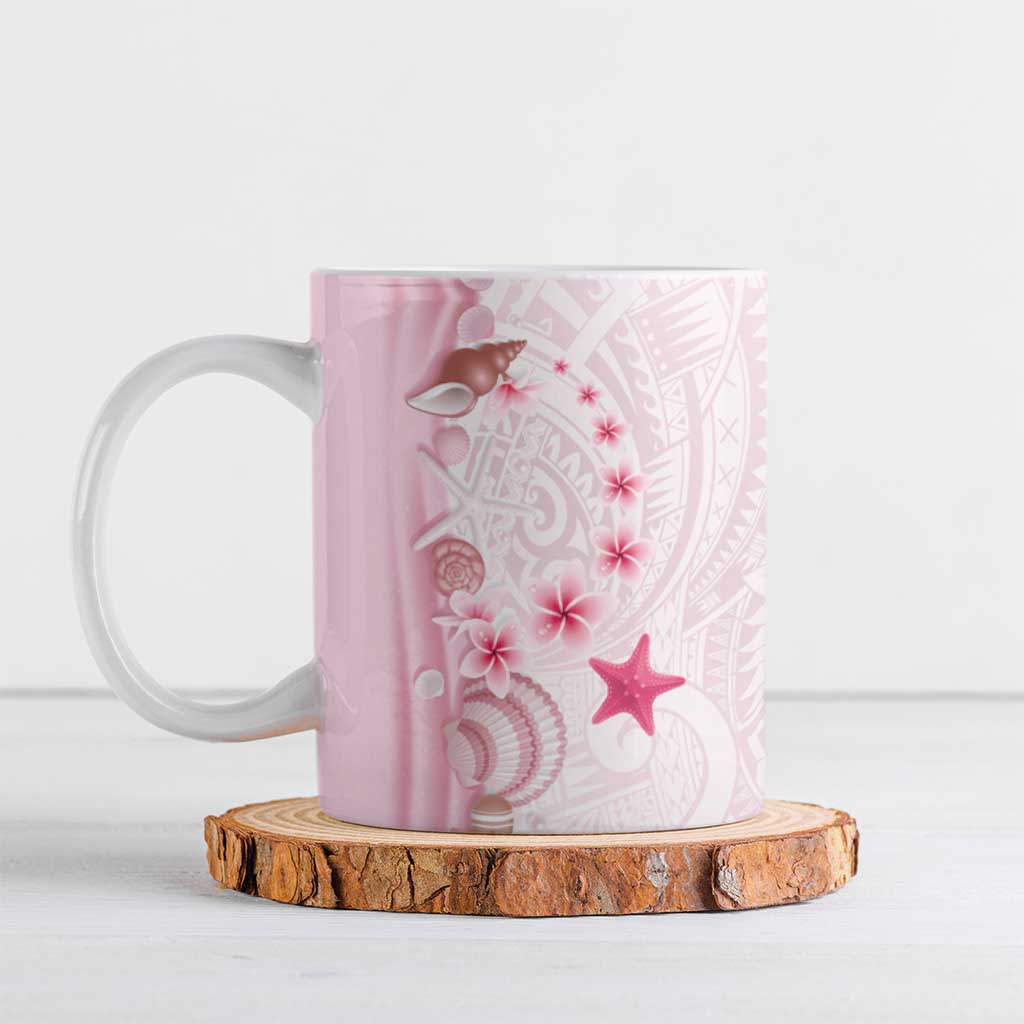 Pink Plumeria Sea Shell Ceramic Mug Starfish Polynesian Pattern - Polynesian Pride