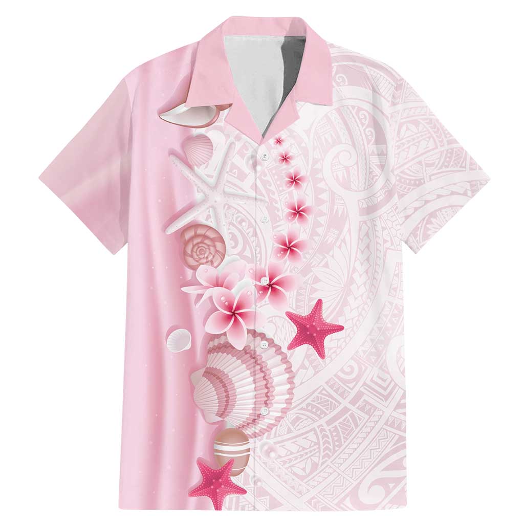Pink Plumeria Sea Shell Family Matching Mermaid Dress and Hawaiian Shirt Starfish Polynesian Pattern - Polynesian Pride