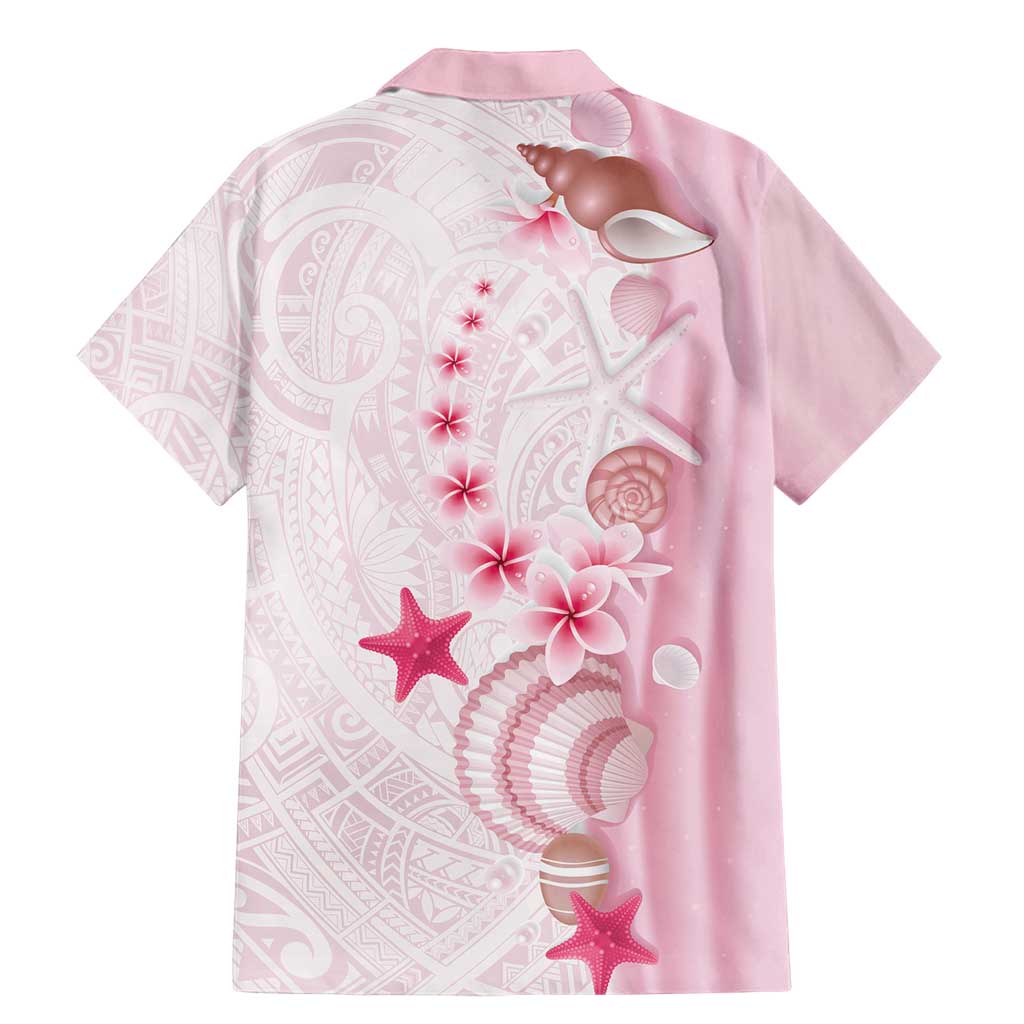 Pink Plumeria Sea Shell Family Matching Mermaid Dress and Hawaiian Shirt Starfish Polynesian Pattern - Polynesian Pride