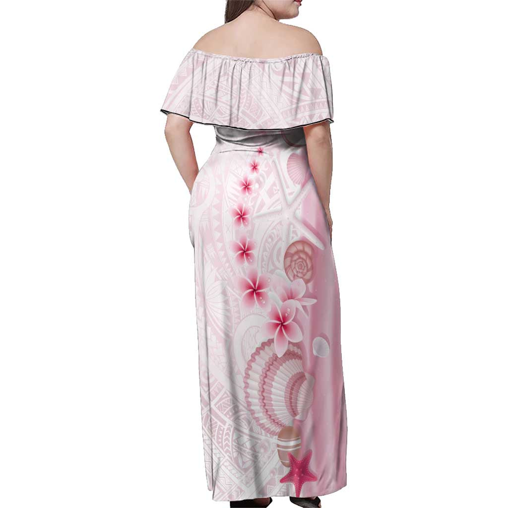 Pink Plumeria Sea Shell Family Matching Off Shoulder Maxi Dress and Hawaiian Shirt Starfish Polynesian Pattern - Polynesian Pride