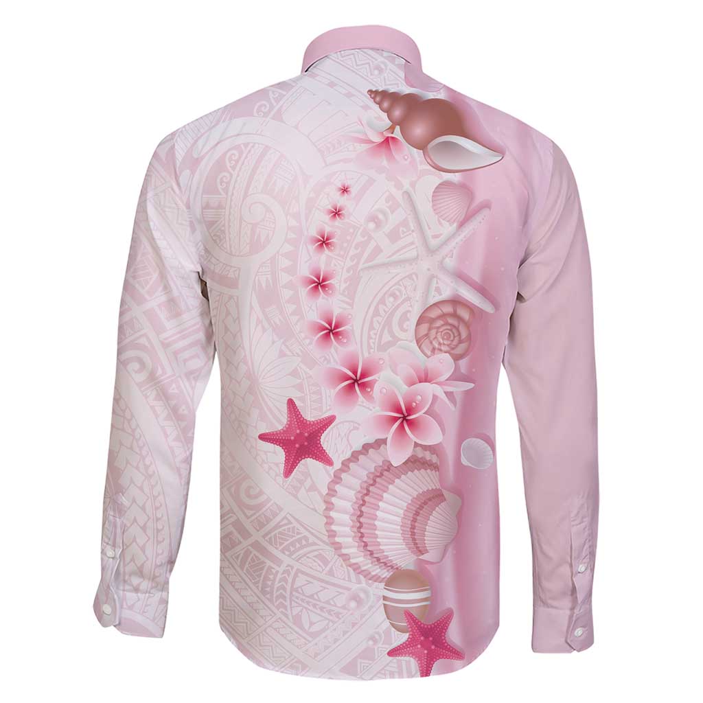 Pink Plumeria Sea Shell Family Matching Short Sleeve Bodycon Dress and Hawaiian Shirt Starfish Polynesian Pattern - Polynesian Pride