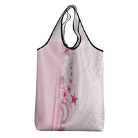 Pink Plumeria Sea Shell Grocery Bag Starfish Polynesian Pattern - Polynesian Pride