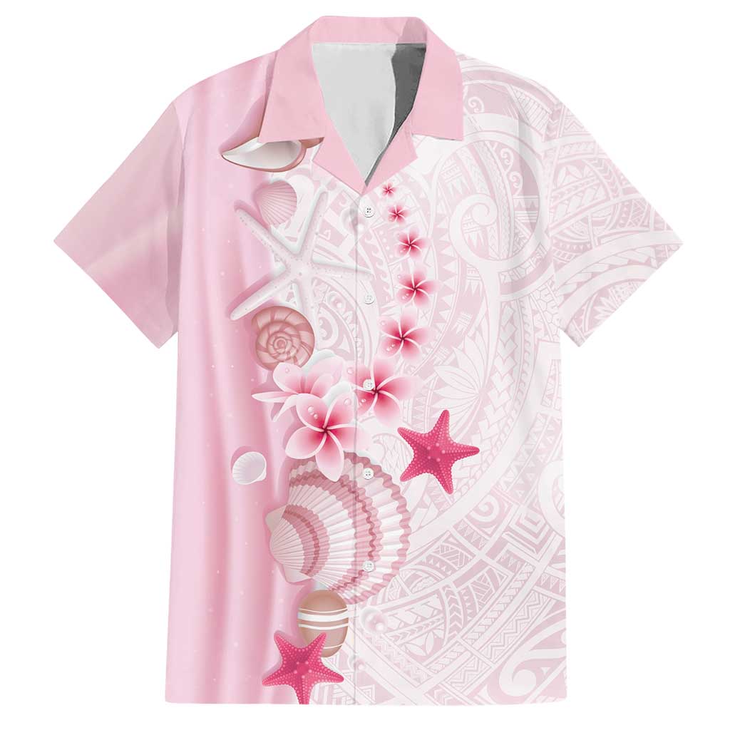 Pink Plumeria Sea Shell Hawaiian Shirt Starfish Polynesian Pattern - Polynesian Pride