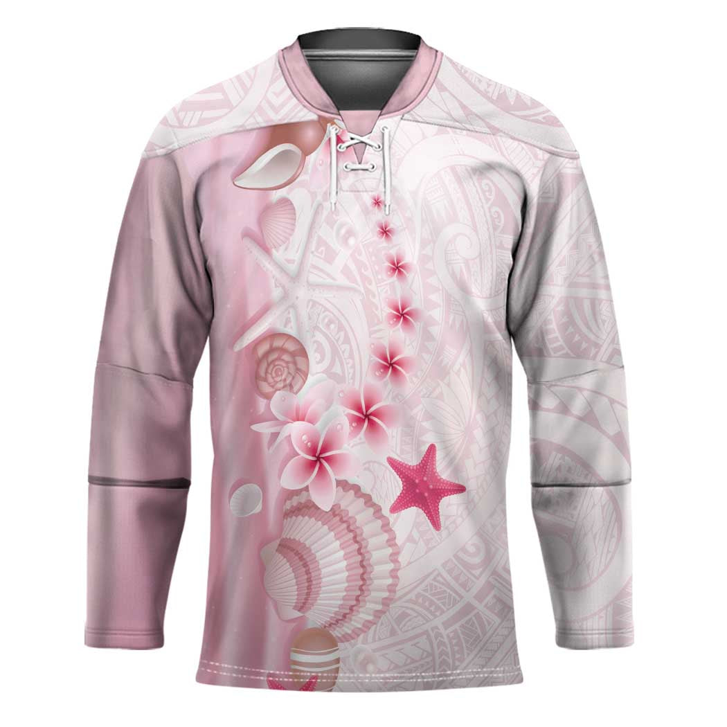 Pink Plumeria Sea Shell Hockey Jersey Starfish Polynesian Pattern - Polynesian Pride