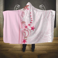 Pink Plumeria Sea Shell Hooded Blanket Starfish Polynesian Pattern - Polynesian Pride