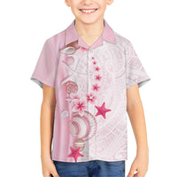 Pink Plumeria Sea Shell Kid Hawaiian Shirt Starfish Polynesian Pattern - Polynesian Pride