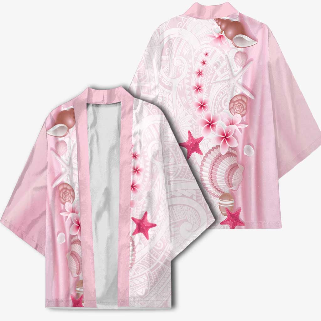 Pink Plumeria Sea Shell Kimono Starfish Polynesian Pattern - Polynesian Pride