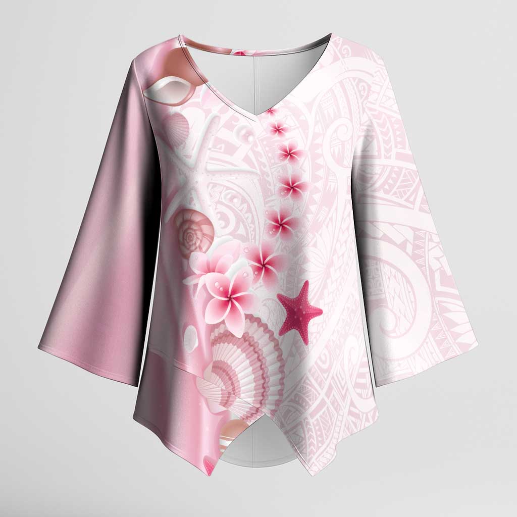 Pink Plumeria Sea Shell Kimono Sleeve Blouse Starfish Polynesian Pattern - Polynesian Pride