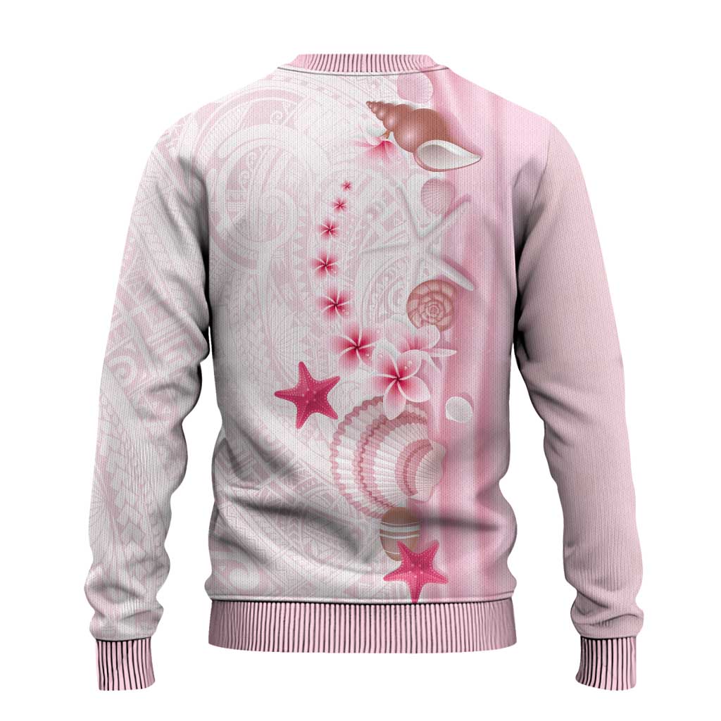 Pink Plumeria Sea Shell Ugly Christmas Sweater Starfish Polynesian Pattern - Polynesian Pride