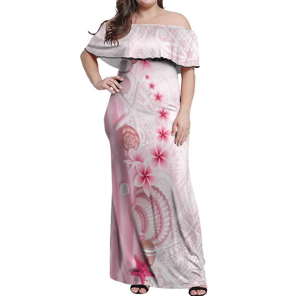 Pink Plumeria Sea Shell Off Shoulder Maxi Dress Starfish Polynesian Pattern LT01 Women Pink - Polynesian Pride