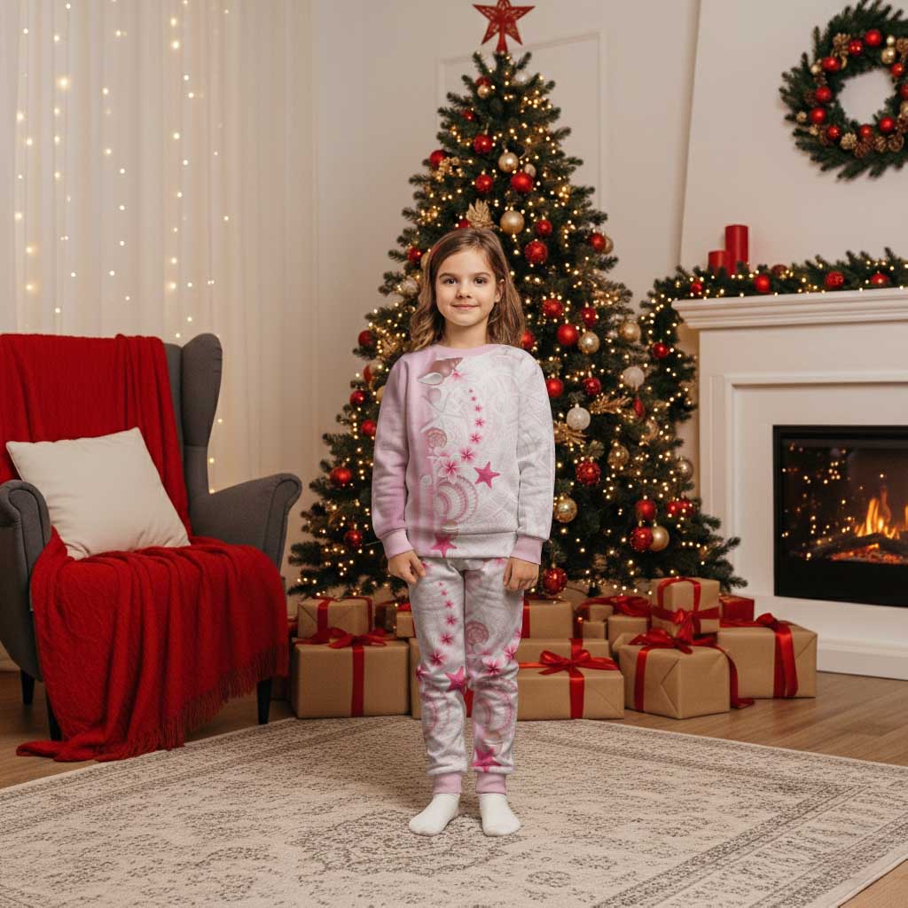 Pink Plumeria Sea Shell Christmas Pajama Set Starfish Polynesian Pattern - Polynesian Pride