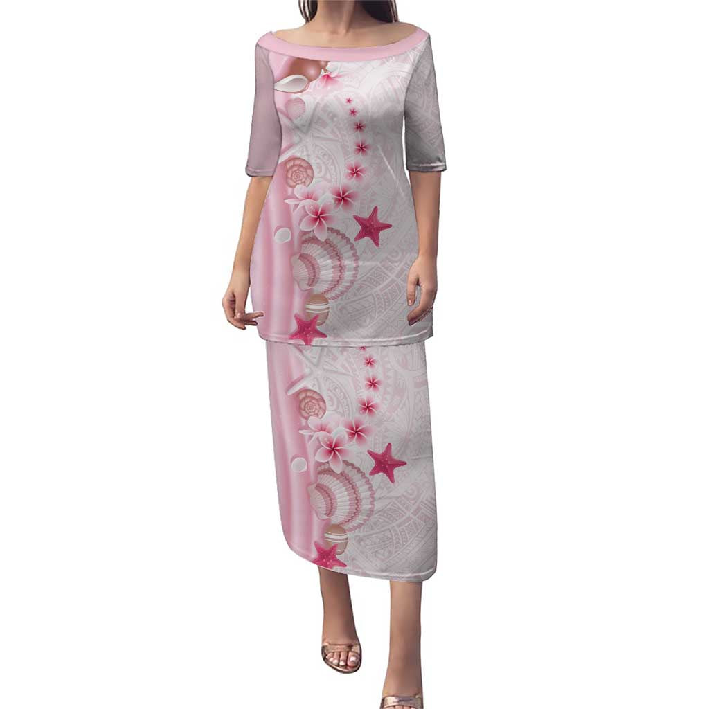 Pink Plumeria Sea Shell Puletasi Starfish Polynesian Pattern - Polynesian Pride