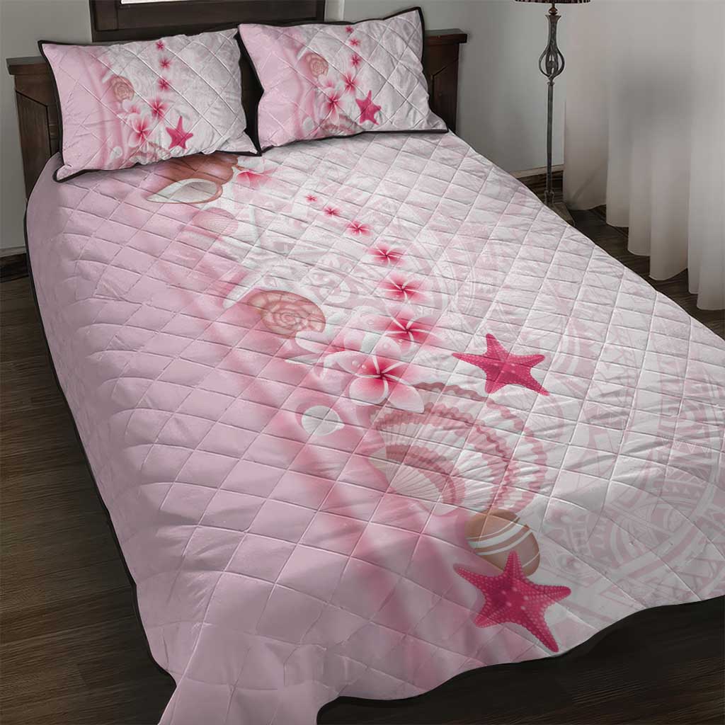 Pink Plumeria Sea Shell Quilt Bed Set Starfish Polynesian Pattern - Polynesian Pride