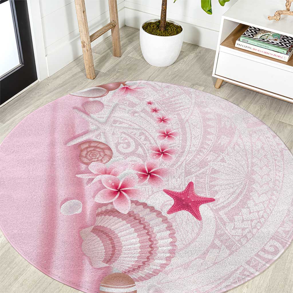 Pink Plumeria Sea Shell Round Carpet Starfish Polynesian Pattern - Polynesian Pride
