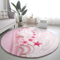 Pink Plumeria Sea Shell Round Carpet Starfish Polynesian Pattern - Polynesian Pride